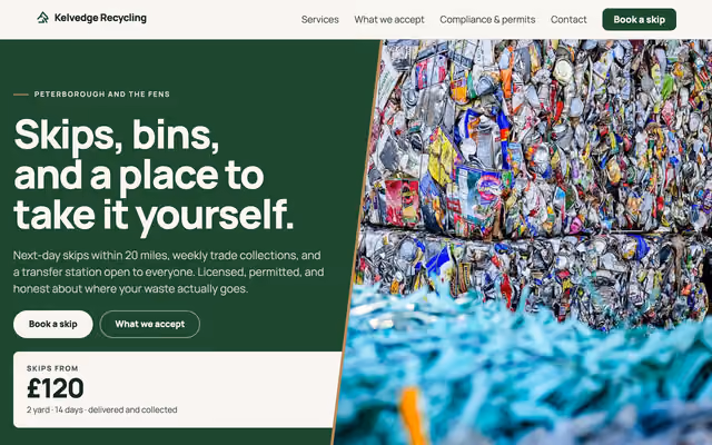 Homepage of the Kelvedge Recycling example build