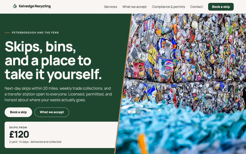 Homepage of the Kelvedge Recycling example build
