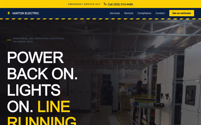 Homepage of the Vanton Electrical example build