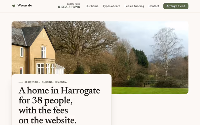 Homepage of the Wrenvale Care example build